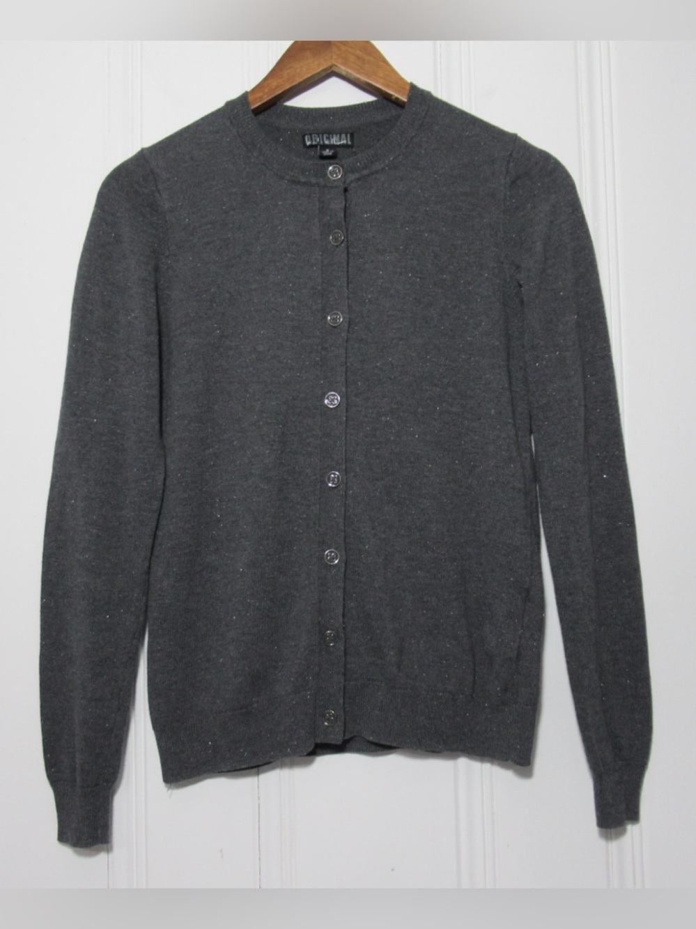 Nicole Miller Original Gray Shimmery
Knit Metallic Cardigan Size Small